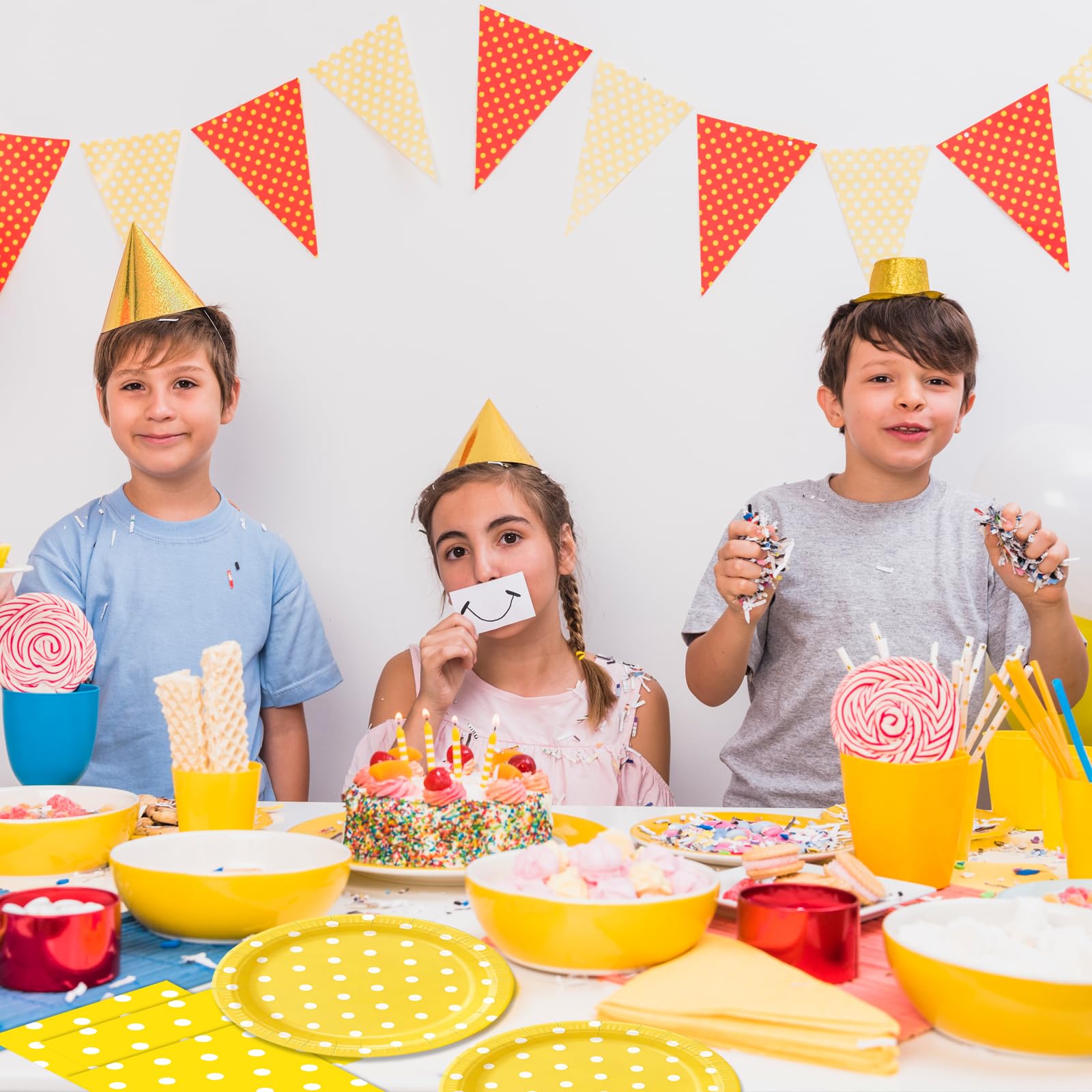 EVYIENEN 50PCS Yellow Polka Dot Paper Plates and Napkins Party Supplies, Yellow and White Party Plates and Napkins Tableware Set for Birthday Bridal & Baby Shower Wedding Party Decoration