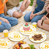 EVYIENEN 50PCS 80th Happy Birthday Plates and Napkins,7 Inch Premium Wihte and Gold Birthday Dessert Cake Plates Party and Cocktail Napkin for Men and Women Table Anniversary Decoration