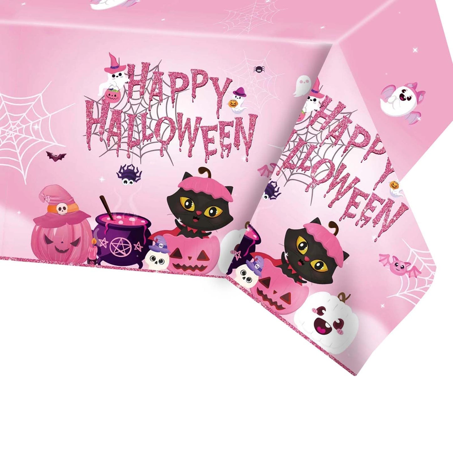 108×54Inch Halloween Tablecloth, Halloween Decorations Indoor Outdoor Happy Boo Pumpkin Bat Skeleton Candy Disposable Plastic Waterproof Tablecover for Table Decor Backdrop Banner Party Supplies