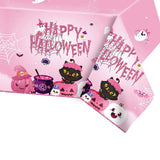 108×54Inch Halloween Tablecloth, Halloween Decorations Indoor Outdoor Happy Boo Pumpkin Bat Skeleton Candy Disposable Plastic Waterproof Tablecover for Table Decor Backdrop Banner Party Supplies