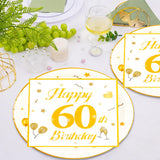 EVYIENEN 50PCS 60th Happy Birthday Plates and Napkins,7 Inch Premium Wihte and Gold Birthday Dessert Cake Plates Party and Cocktail Napkin for Men and Women Table Anniversary Decoration