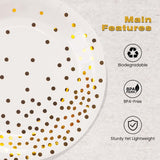 EVYIENEN 50 Pack White and Gold Paper Plates, 7 inch Metallic Foil Polka Dots Disposable Dessert Party Plates Party Supplies for Graduation Birthday Party Weddings Holiday Christmas