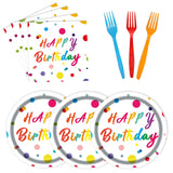 75Pcs Happy Birthday Dots Plates and Napkins Party Supplies,7 Inch Dots Paper Plates and 6.5 Inch Napkins with 6.3 Inch Forks Disposable Tableware Set for Birthday Party Decorations,Serve 25