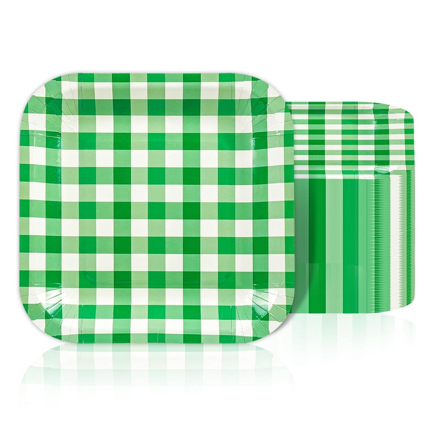 50Pcs Green Striped Paper Plates, 7 Inch Disposable Square Dinner and Dessert Plates for Birthday, Wedding and Baby Shower