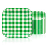 50Pcs Green Striped Paper Plates, 7 Inch Disposable Square Dinner and Dessert Plates for Birthday, Wedding and Baby Shower