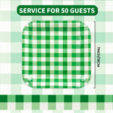 50Pcs Green Striped Paper Plates, 7 Inch Disposable Square Dinner and Dessert Plates for Birthday, Wedding and Baby Shower