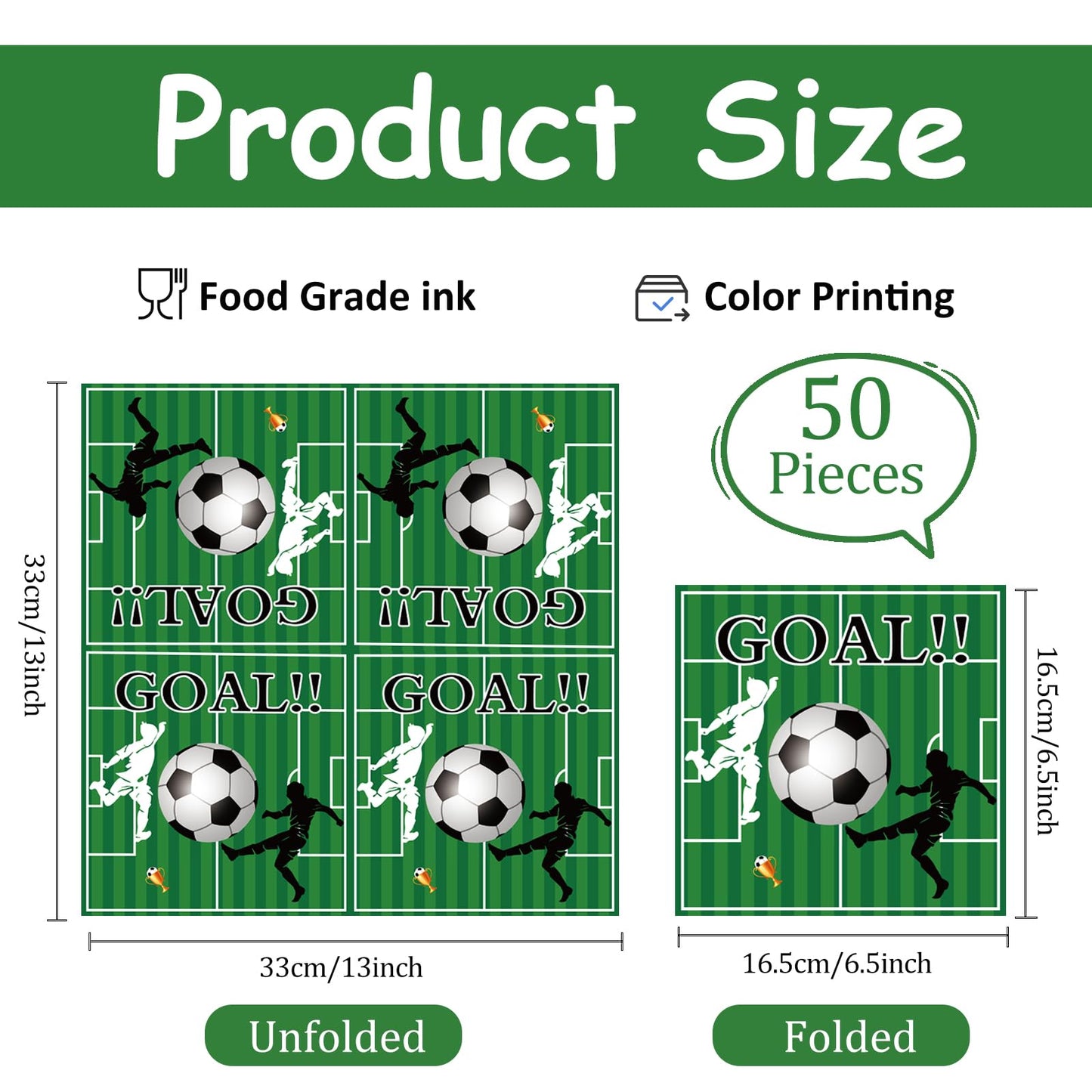 50 Pcs Soccer Paper Napkins,Soccer Paper Napkins Sports Theme Disposable Cocktail Dinner Tableware Napkins for Sports Party Decorations- 6.5 x 6.5 Inch