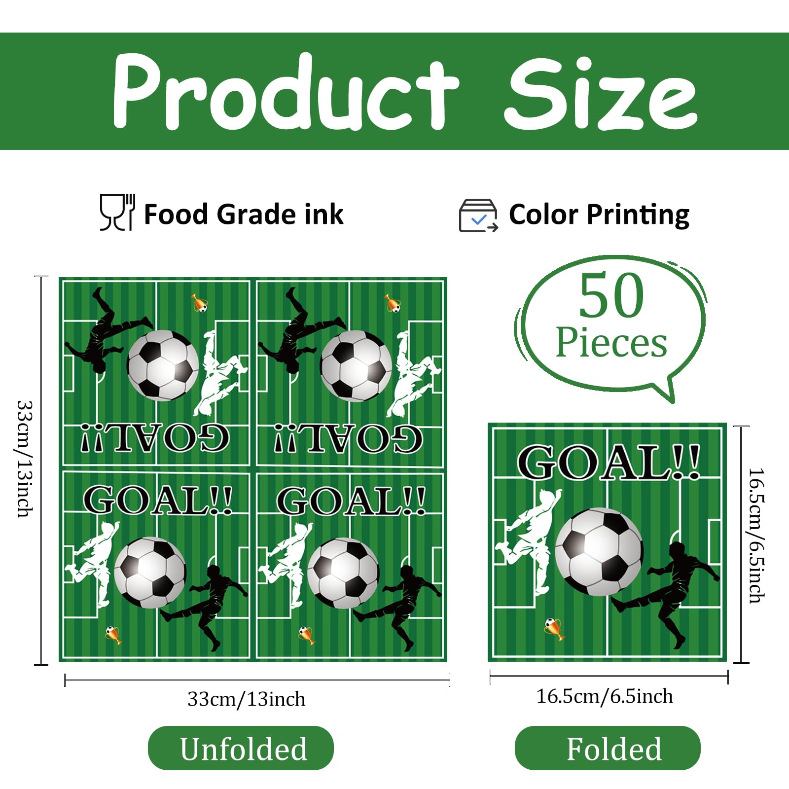 50 Pcs Soccer Paper Napkins,Soccer Paper Napkins Sports Theme Disposable Cocktail Dinner Tableware Napkins for Sports Party Decorations- 6.5 x 6.5 Inch