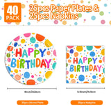 40PCS Happy Birthday Party Plates and Napkins,Includes Disposable Paper Plates and Napkins Birthday Dots Design Party Supplies for Adults and Kids Decorations (20 Guests )
