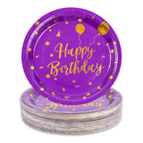 50 Pcs Purple and Gold Paper Plates,9 inch Halloween Paper Plates Disposable Happy Birthday Dessert Cake Plate Party Supplies for Halloween Fall Thanksgiving Birthday Wedding Party Decorations