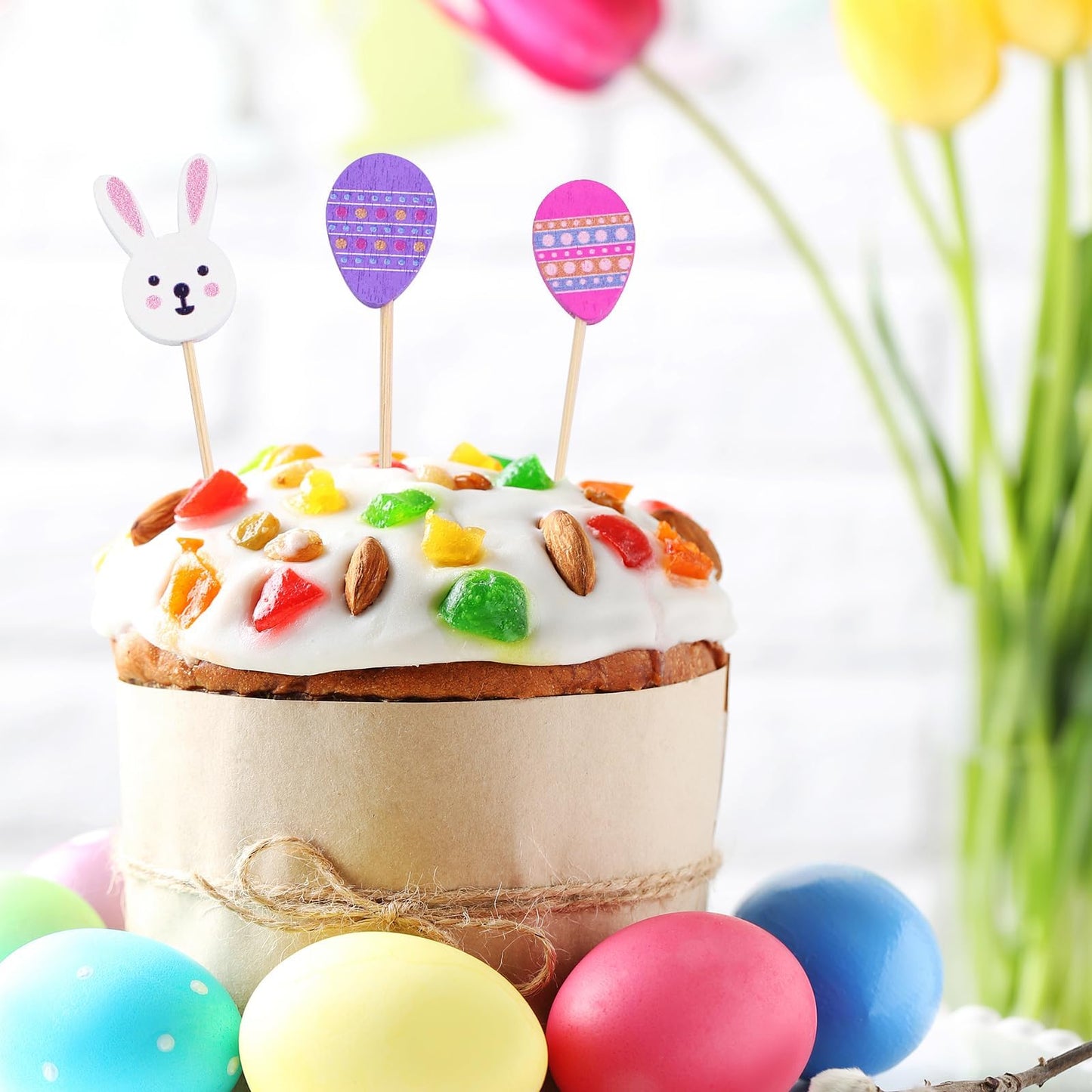 100 Pcs Easter Bunny Cocktail Picks,4.7 Inch Handmade Bamboo Sticks for Party Appetizer Charcuterie Food Sandwich Cupcake Easter Rabbit Decorations Themed Party Supplies (Easter)