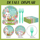 75Pcs Easter Bunny Tableware Set with Forks, 7 Inch Disposable Egg and Spring Flower Plates and Napkins, Serves 25