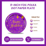 50 Pcs Purple and Gold Paper Plates,9 inch Halloween Paper Plates Disposable Happy Birthday Dessert Cake Plate Party Supplies for Halloween Fall Thanksgiving Birthday Wedding Party Decorations
