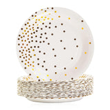 EVYIENEN 50 Pack White and Gold Paper Plates, 7 inch Metallic Foil Polka Dots Disposable Dessert Party Plates Party Supplies for Graduation Birthday Party Weddings Holiday Christmas