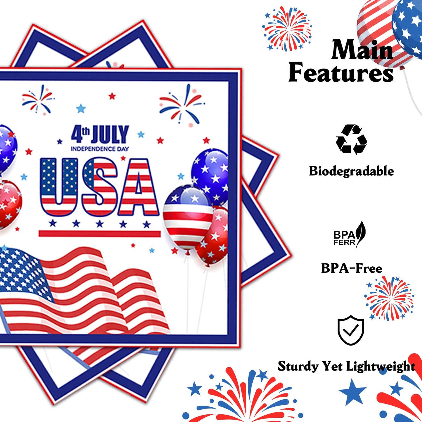 40Pcs 4th of July Napkins,American Flag Patriotic Disposable Luncheon Cocktail Paper Napkins for Independence Patriotic Party Supplies- 6.5 x 6.5 Inch
