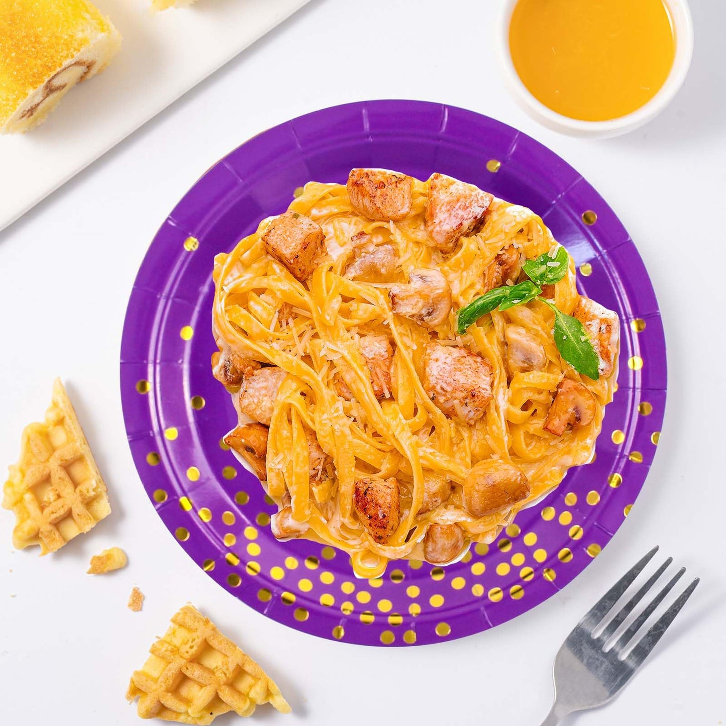 EVYIENEN 50 Pcs Purple and Gold Paper Plates, 7 inch Halloween Disposable Dessert Party Plates Party Supplies for Halloween Fall Thanksgiving Birthday Wedding Party Decorations