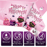 108×54Inch Halloween Tablecloth, Halloween Decorations Indoor Outdoor Happy Boo Pumpkin Bat Skeleton Candy Disposable Plastic Waterproof Tablecover for Table Decor Backdrop Banner Party Supplies