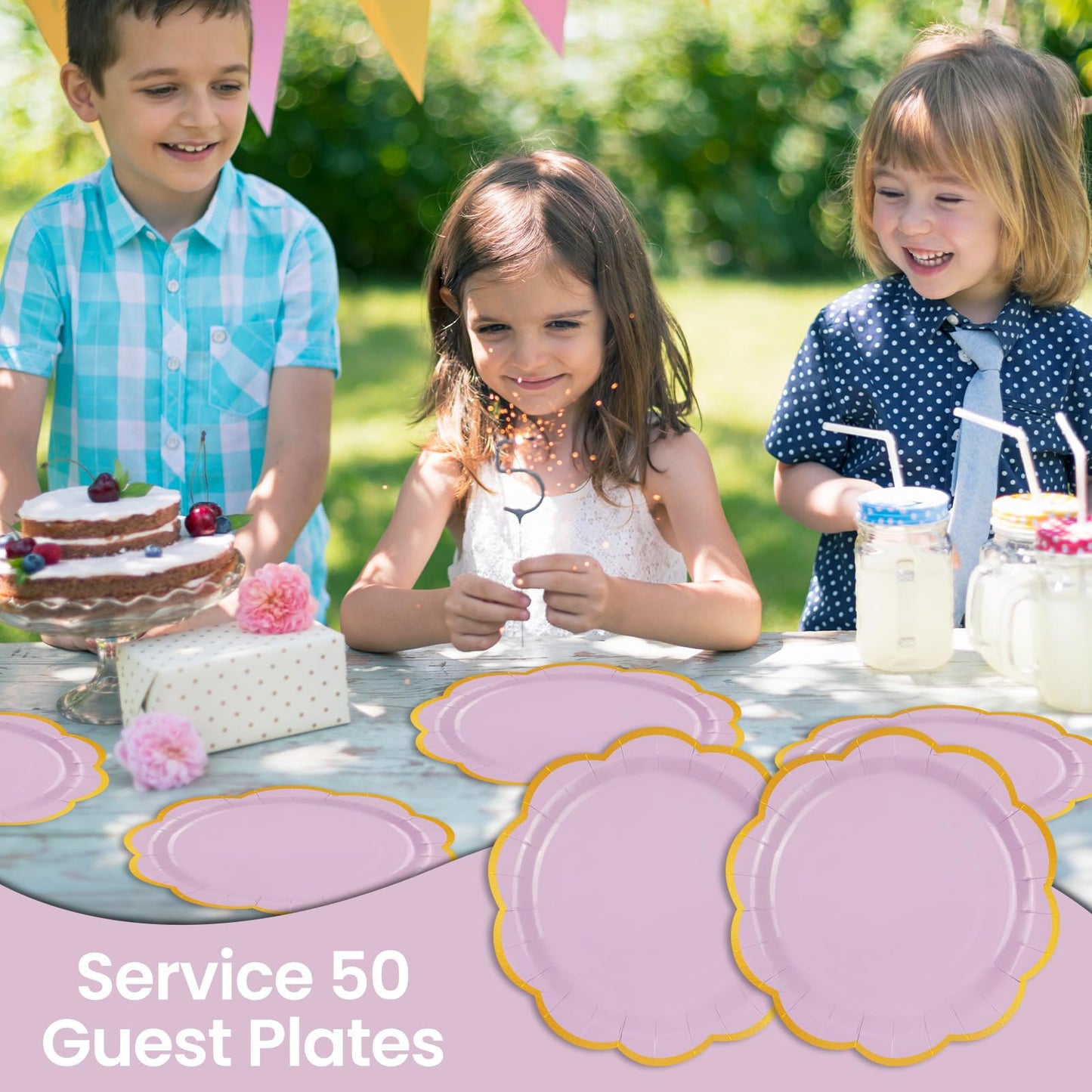 EVYIENEN 50 Pcs Purple Paper Plates,9 Inches Gold Foil Disposable Scalloped Paper Party Plates for Cake Dessert Halloween Fall Thanksgiving Birthday Wedding Baby Shower Party Decorations