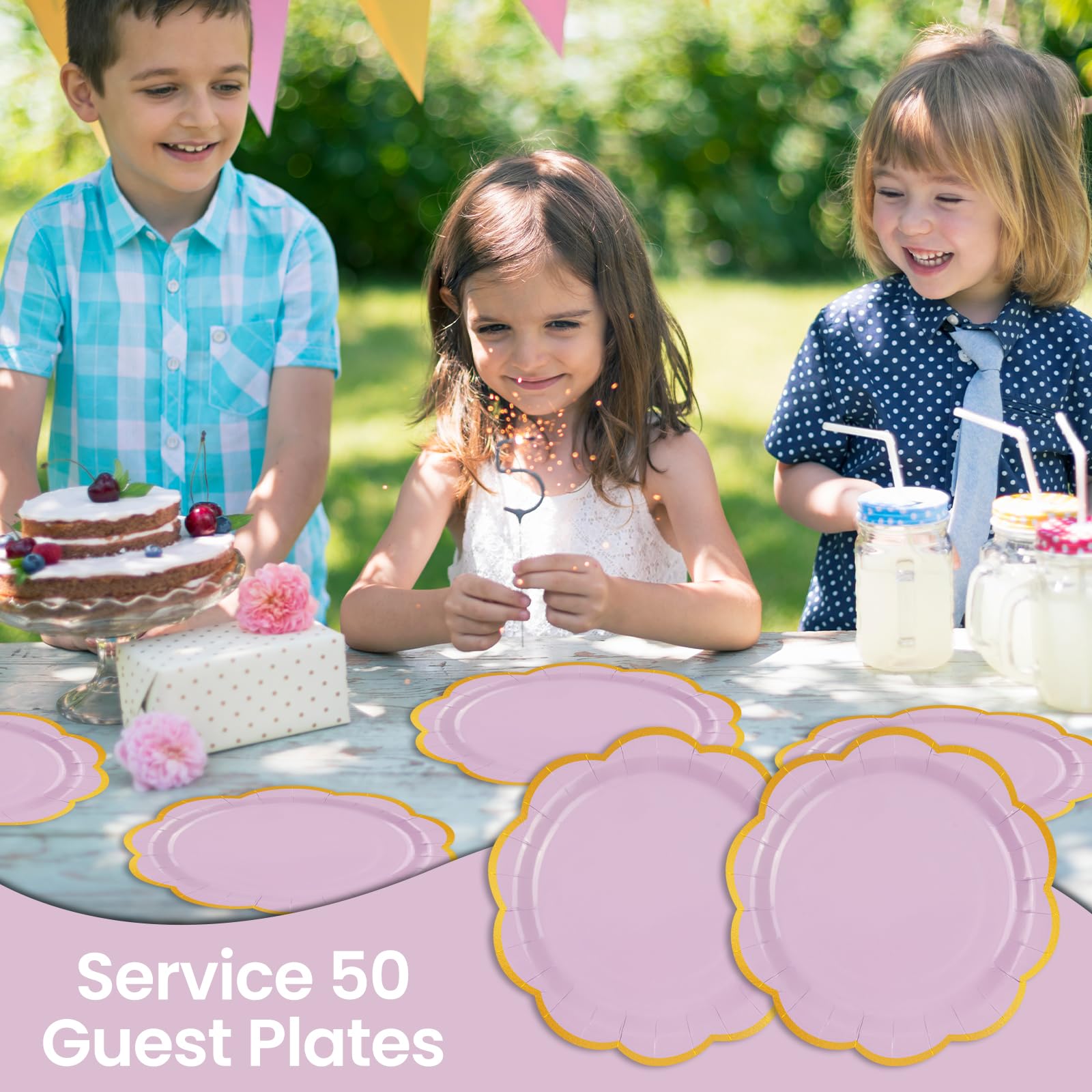EVYIENEN 50 Pcs Purple Paper Plates,9 Inches Gold Foil Disposable Scalloped Paper Party Plates for Cake Dessert Halloween Fall Thanksgiving Birthday Wedding Baby Shower Party Decorations