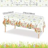 Easter Rectangle Plastic Table Cover, 54x108 Inch Colorful Eggs Bunny and Floral Tablecloth for Easter and Spring Party Decorations
