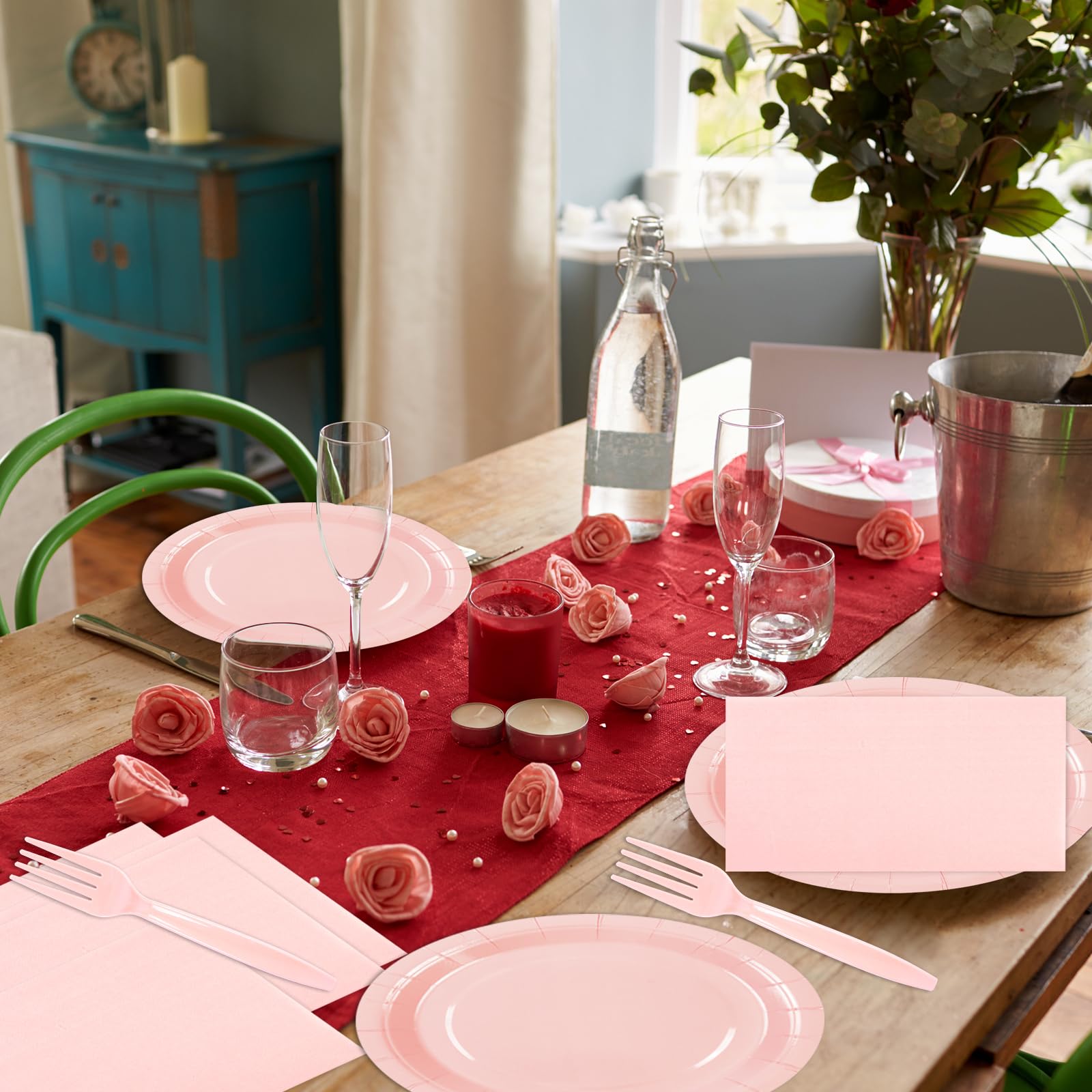 75PCS Paper Plates and Napkins Set, Pink Party Supplies Disposable Dinnerware Includes Paper Plates Napkins Forks Decorations for Birthday,Weddings
