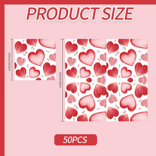 50 Pcs Valentine's Paper Napkins,Love Heart Dinner Napkins Decorative Paper Hand Towels for Wedding Birthday Valentine’s Party Supplies-6.5 x 6.5 Inch