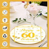 EVYIENEN 50PCS 60th Happy Birthday Plates and Napkins,7 Inch Premium Wihte and Gold Birthday Dessert Cake Plates Party and Cocktail Napkin for Men and Women Table Anniversary Decoration