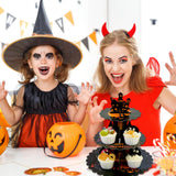Halloween Cupcake Stand Supplies 3 Tier Cupcake Stand Cardboard Cake Stand Horror Theme Party Supplies Dessert Tower Holder for Halloween Table Decorations (Purple)