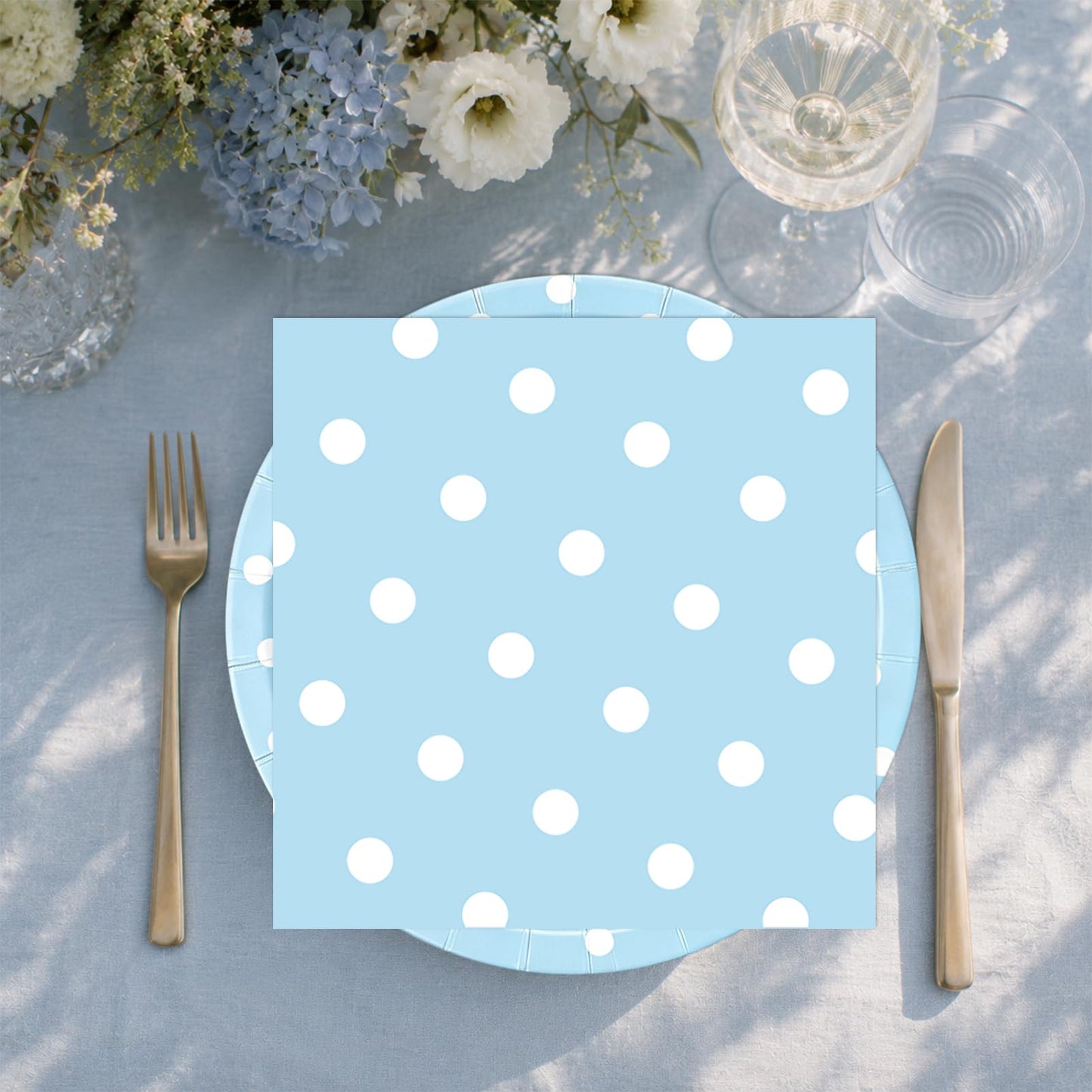 EVYIENEN 50PCS Blue Polka Dot Paper Plates and Napkins Party Supplies, Blue and White Party Plates and Napkins Tableware Set for Birthday Bridal & Baby Shower Wedding Party Decoration