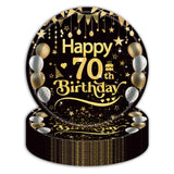 50Pcs 70th Birthday Paper Plates, 9 Inch Black and Gold Disposable Dessert Plates for Men and Women, 70th Birthday and Wedding Party