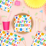50PCS Happy Birthday Paper Napkins 13 x 13 Inches Luncheon Napkins Colourful Dots Cocktail Napkins Disposable Theme Tableware Party Decorations Supplies for Kids Baby Shower Party
