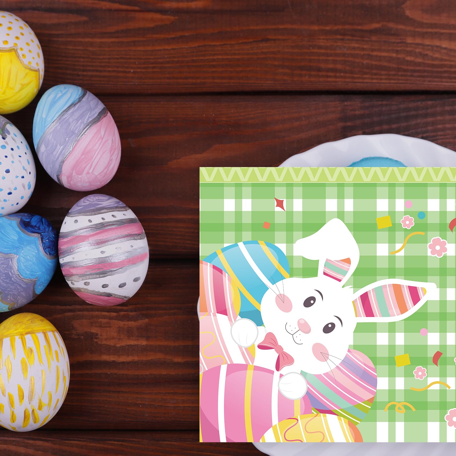 50pcs Happy Easter Napkins,Spring Bunny Eggs Bathroom Napkins Paper Hand Towels Rabbit Decorative Paper Napkins for Holiday Kitchen Party Dinner- 6.5 x 6.5 Inch