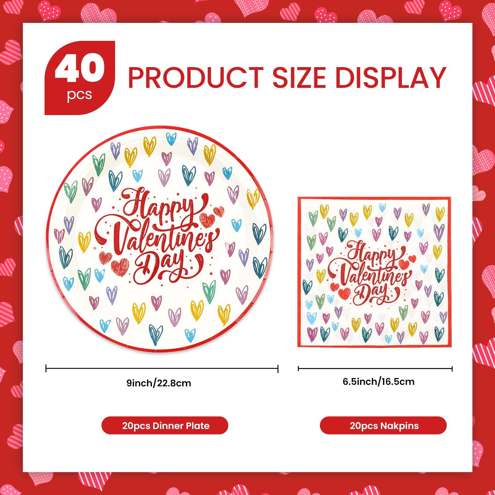 EVYIENEN 40 Pcs Valentines Plates and Napkins Party Supplies,9Inch Disposable Valentines Day Party Dessert Plates for Valentines Day Theme Birthday Party Supplies,Serve 20