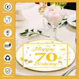 EVYIENEN 50PCS 70th Happy Birthday Plates and Napkins,7 Inch Premium Wihte and Gold Birthday Dessert Cake Plates Party and Cocktail Napkin for Men and WomenTable Anniversary Decoration