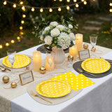 EVYIENEN 50PCS Yellow Polka Dot Paper Plates and Napkins Party Supplies, Yellow and White Party Plates and Napkins Tableware Set for Birthday Bridal & Baby Shower Wedding Party Decoration