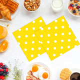 50pcs White Polka Dot Yellow Napkins, Disposable 2-Ply Cocktail & Happy Birthday Napkins, Polka Dot Party Decorations for Wedding Baby Shower Birthday Bridal Party