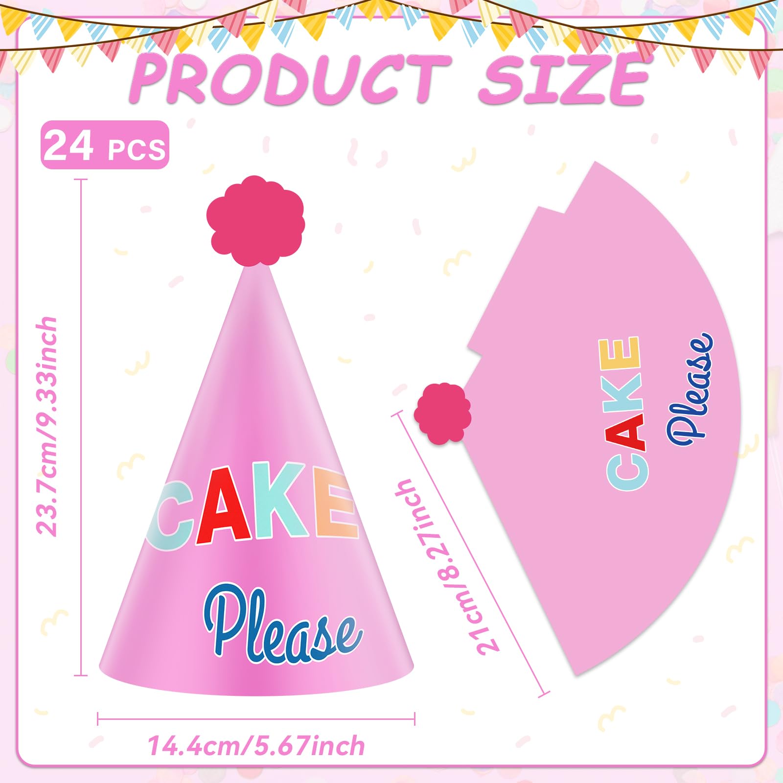 24PCS Colorful Party Hats for Happy Birthday Supplies Rainbow