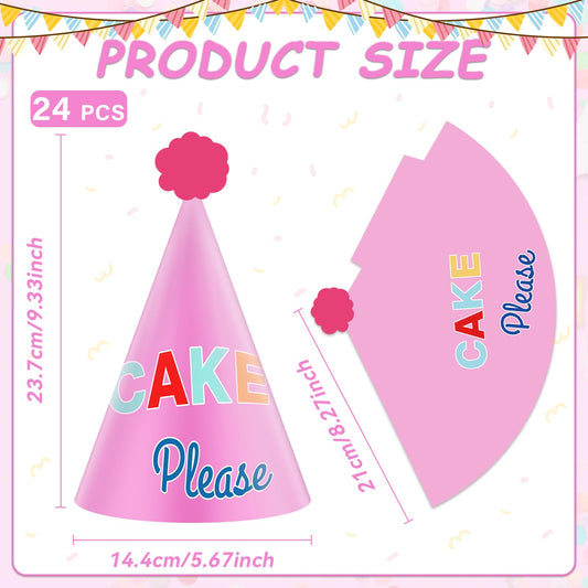 24PCS Colorful Party Hats for Happy Birthday Supplies Rainbow