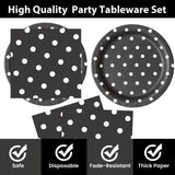 EVYIENEN 50PCS Black Polka Dot Paper Plates and Napkins Party Supplies, Black and White Party Plates and Napkins Tableware Set for Birthday Bridal & Baby Shower Wedding Party Decoration