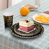 EVYIENEN 50 Pack Black and Gold Paper Plates, 7inch Metallic Foil Polka Dots Disposable Dessert Party Plates Party Supplies for Graduation Birthday Party Weddings Holiday
