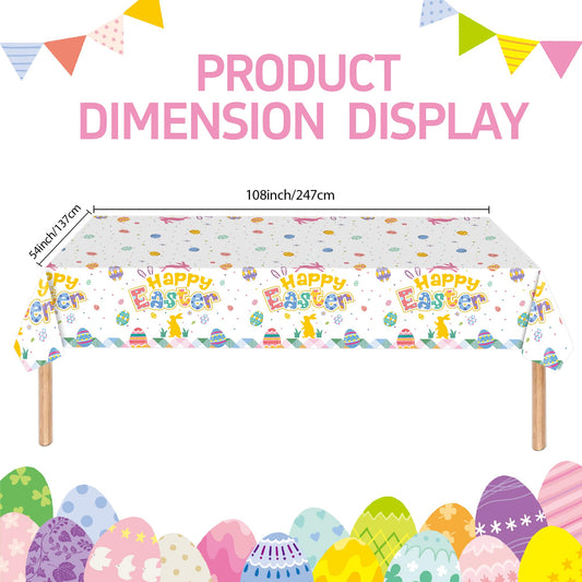 EVYIENEN 2Pack Happy Easter Plastic Tablecloth - 108 x 54 Inch Colorful Bunny Eggs Table Cloth Disposable Rectangle Spring Table Cover for Easter Birthday Party Decorations