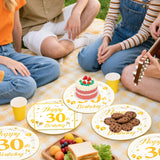 EVYIENEN 50PCS 30th Happy Birthday Plates and Napkins,7 Inch Premium Wihte and Gold Birthday Dessert Cake Plates Party and Cocktail Napkin for Men and Women Table Anniversary Decoration