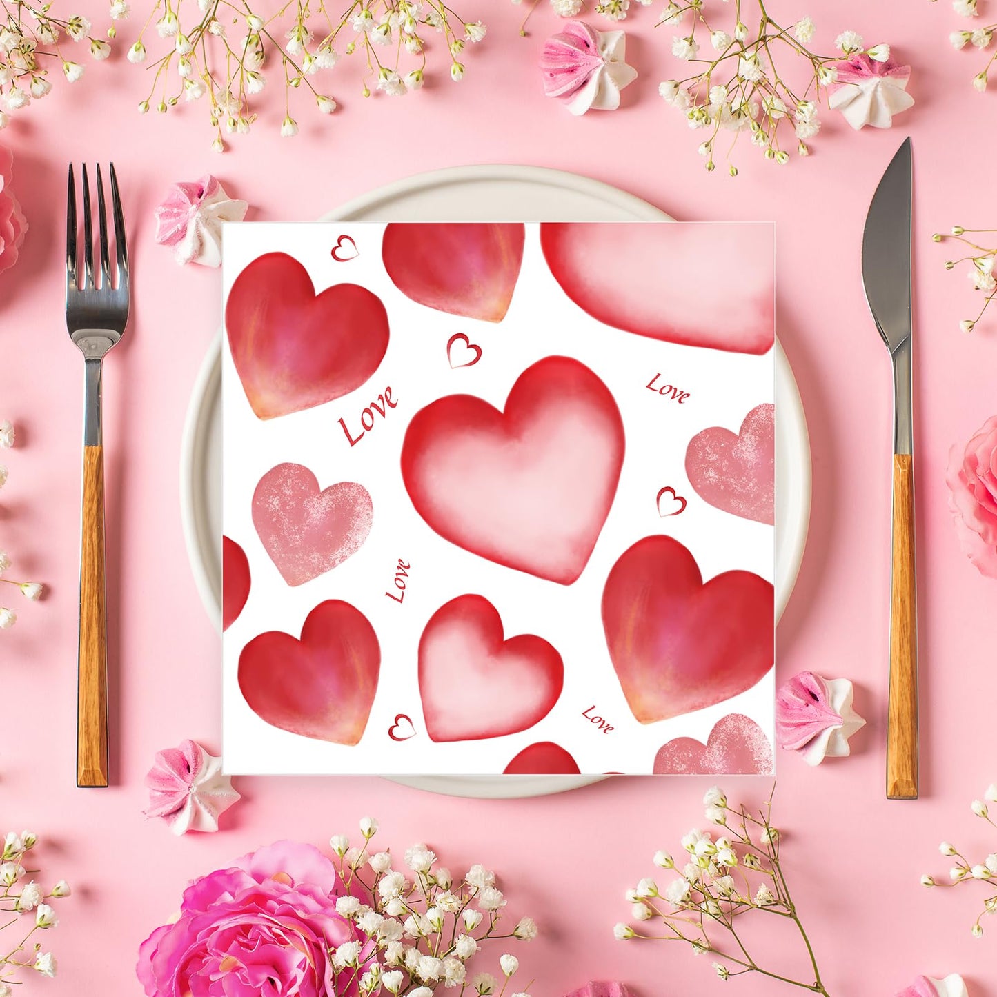 50 Pcs Valentine's Paper Napkins,Love Heart Dinner Napkins Decorative Paper Hand Towels for Wedding Birthday Valentine’s Party Supplies-6.5 x 6.5 Inch