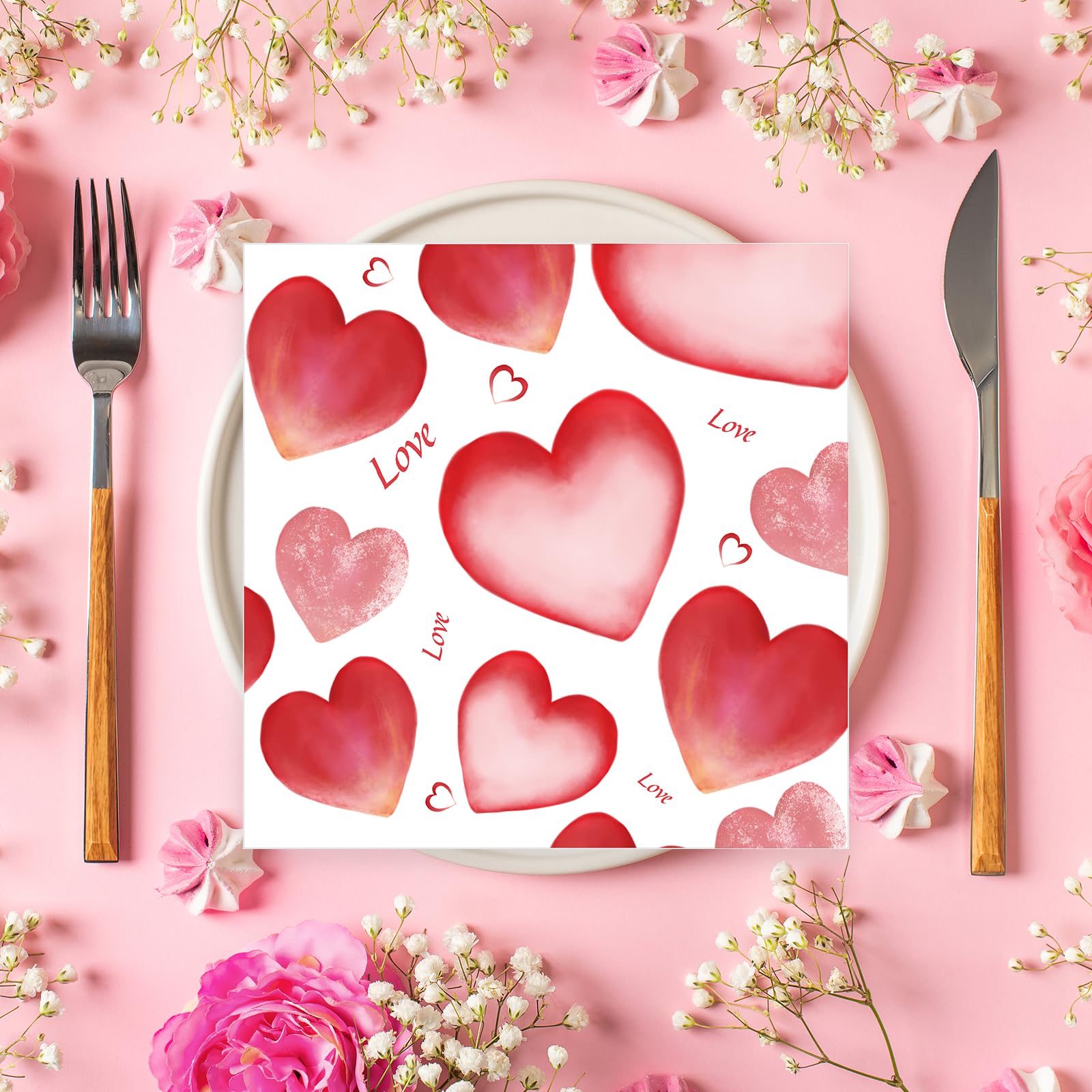 50 Pcs Valentine's Paper Napkins,Love Heart Dinner Napkins Decorative Paper Hand Towels for Wedding Birthday Valentine’s Party Supplies-6.5 x 6.5 Inch