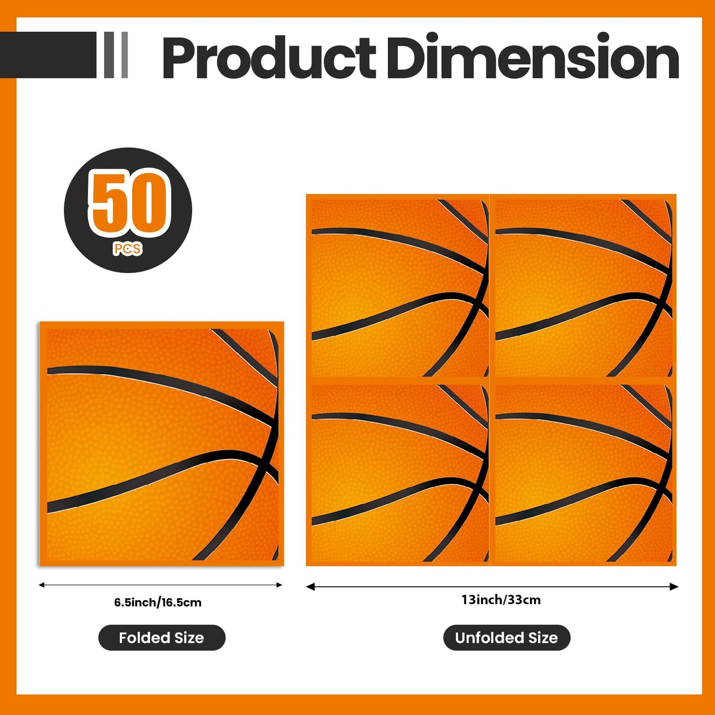50 Pieces Basketball Napkins,Disposable Basketball Party Guest Cocktail Napkins for Birthday Party, Basketball Theme Party Supplies-6.5 x 6.5 Inch