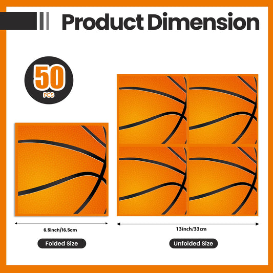 50 Pieces Basketball Napkins,Disposable Basketball Party Guest Cocktail Napkins for Birthday Party, Basketball Theme Party Supplies-6.5 x 6.5 Inch