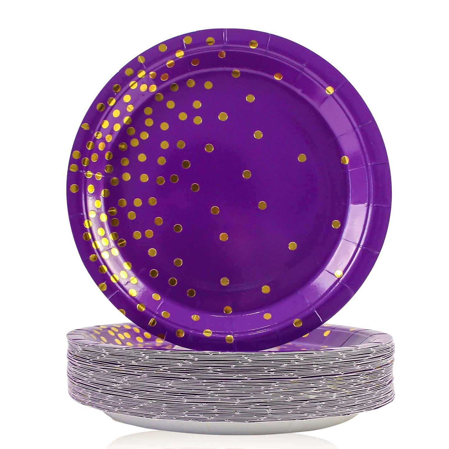 EVYIENEN 50 Pcs Purple and Gold Paper Plates, 7 inch Halloween Disposable Dessert Party Plates Party Supplies for Halloween Fall Thanksgiving Birthday Wedding Party Decorations