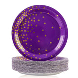 EVYIENEN 50 Pcs Purple and Gold Paper Plates, 7 inch Halloween Disposable Dessert Party Plates Party Supplies for Halloween Fall Thanksgiving Birthday Wedding Party Decorations