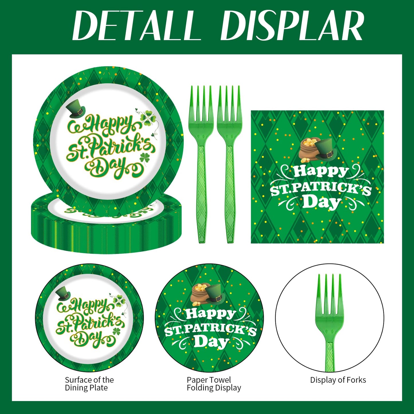 75 Pcs St Patrick's Day Plates and Napkins Supplies Set,Lucky Green Shamrock Theme Party Tableware Decorations Favors for Birthday Party Baby Shower St Patricks Day Decorations