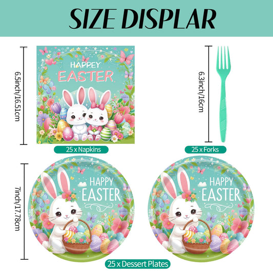 75 Pcs Happy Easter Plates and Napkins Forks Set,Colorful Eggs Pattern Disposable Dinnerware Paper Plates Napkins Forks for Kids Spring Celebrations Picnic Favors, Serve 25